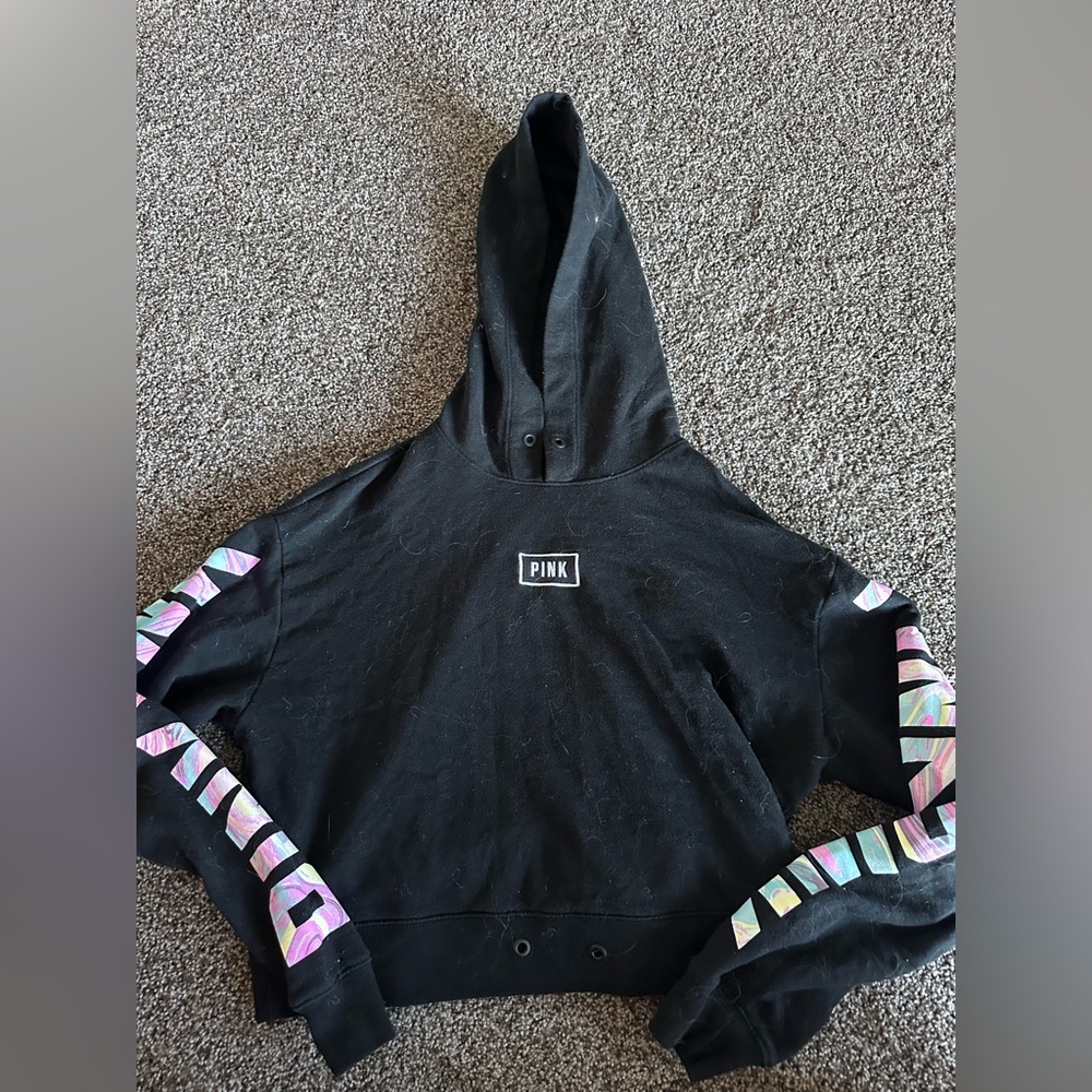 PINK Black Hoodie with Iridescent Accents